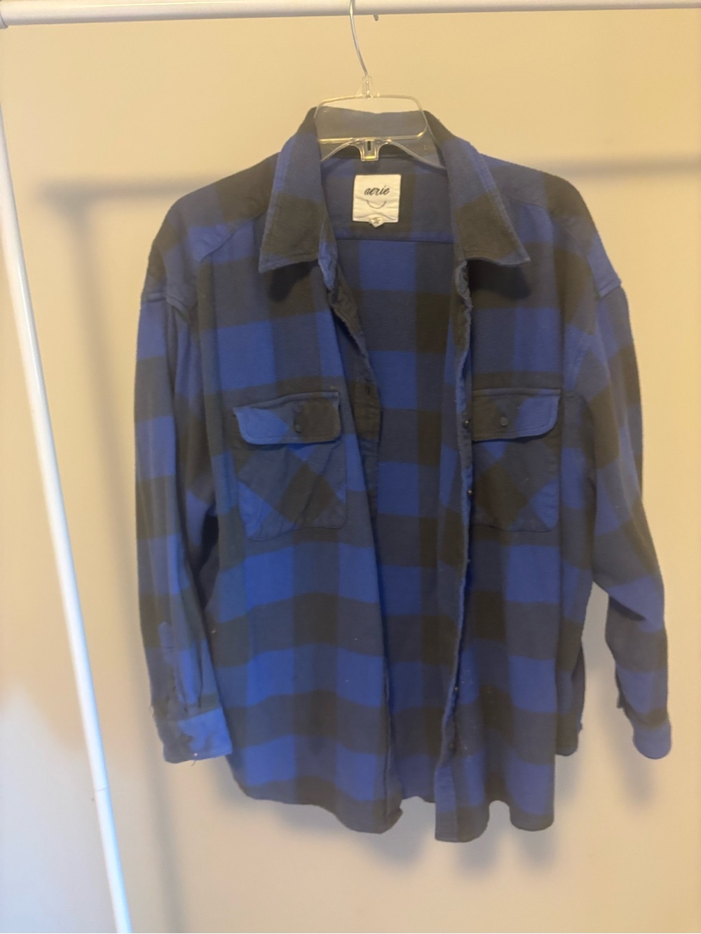 aerie Blue and Black Plaid Lightweight Shirt Jacket